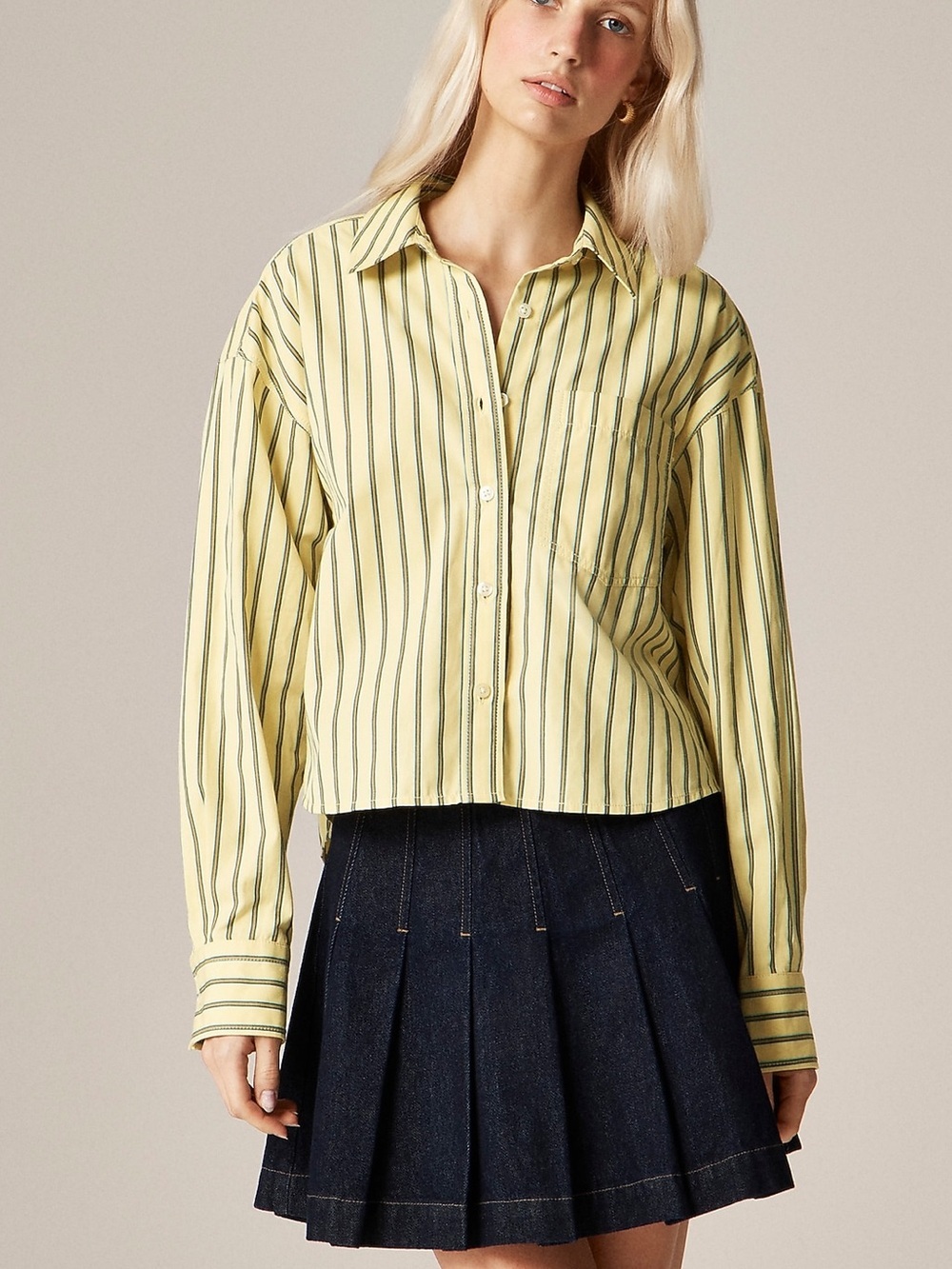 J. Crew Étienne cropped button-up shirt in striped cotton poplin in XXS yellow